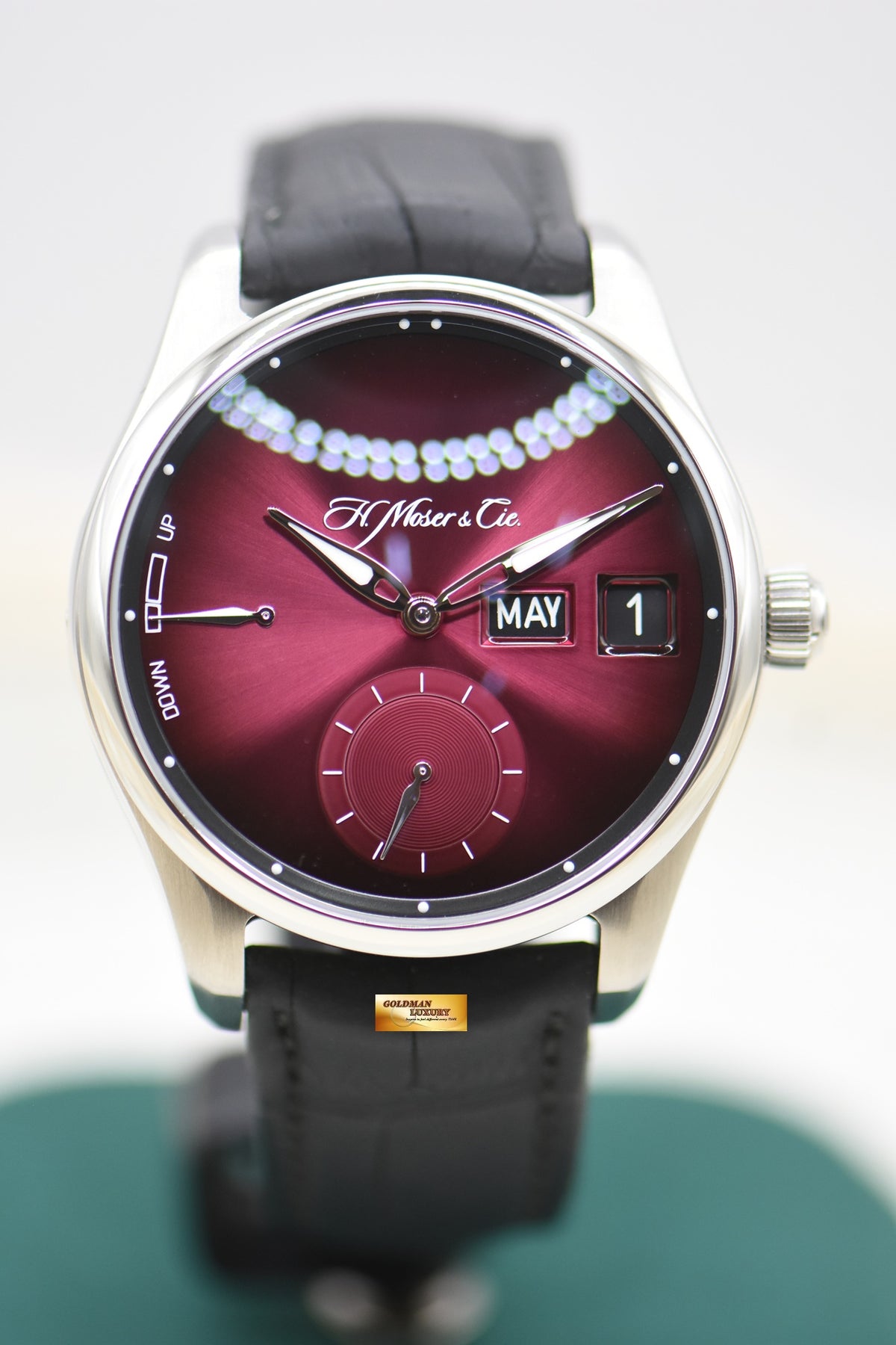 H MOSER & CIE PIONEER PERPETUAL CALENDAR 42.8mm STEEL IN LEATHER STRAP BURGUNDY RED DIAL 3808-1200 (NEW-UNWORN) (LIMITED EDITION OF 50pcs)