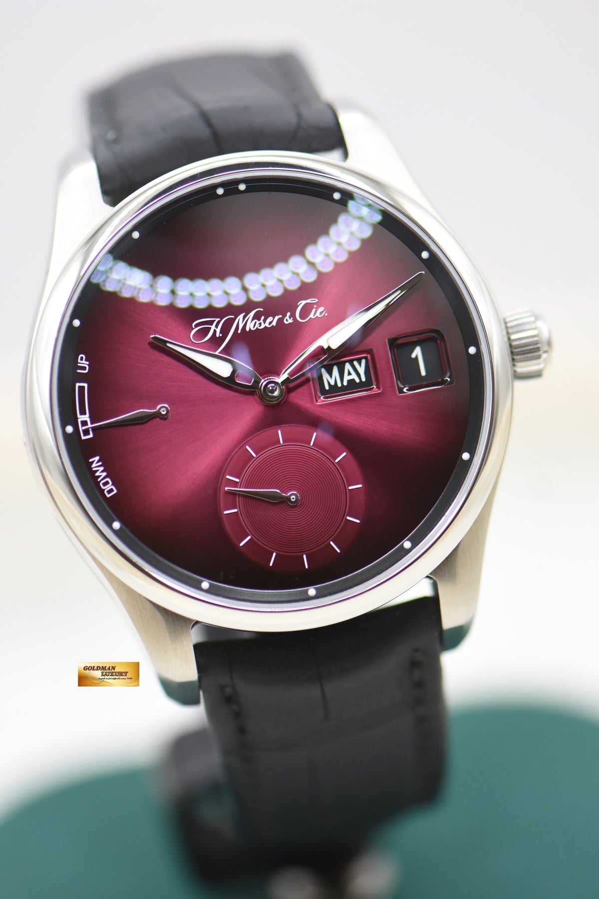 H MOSER & CIE PIONEER PERPETUAL CALENDAR 42.8mm STEEL IN LEATHER STRAP BURGUNDY RED DIAL 3808-1200 (NEW-UNWORN) (LIMITED EDITION OF 50pcs)