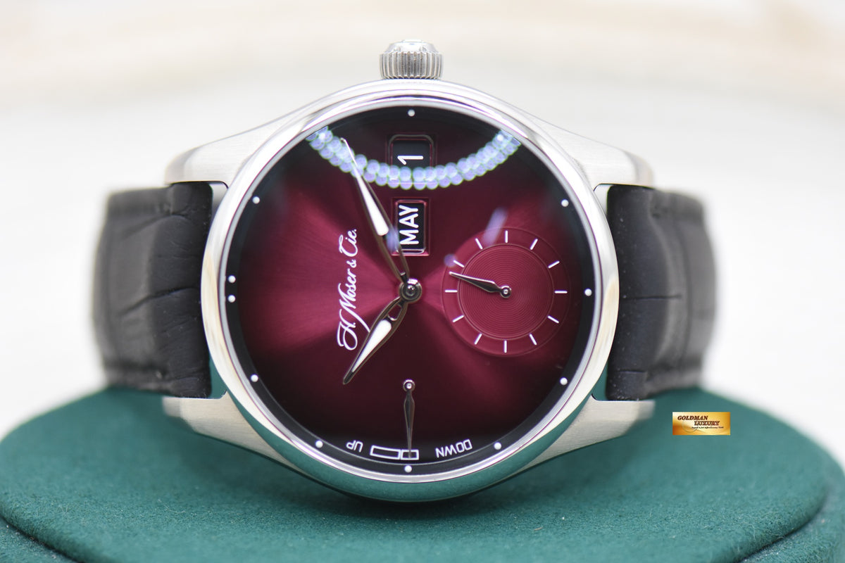 H MOSER & CIE PIONEER PERPETUAL CALENDAR 42.8mm STEEL IN LEATHER STRAP BURGUNDY RED DIAL 3808-1200 (NEW-UNWORN) (LIMITED EDITION OF 50pcs)