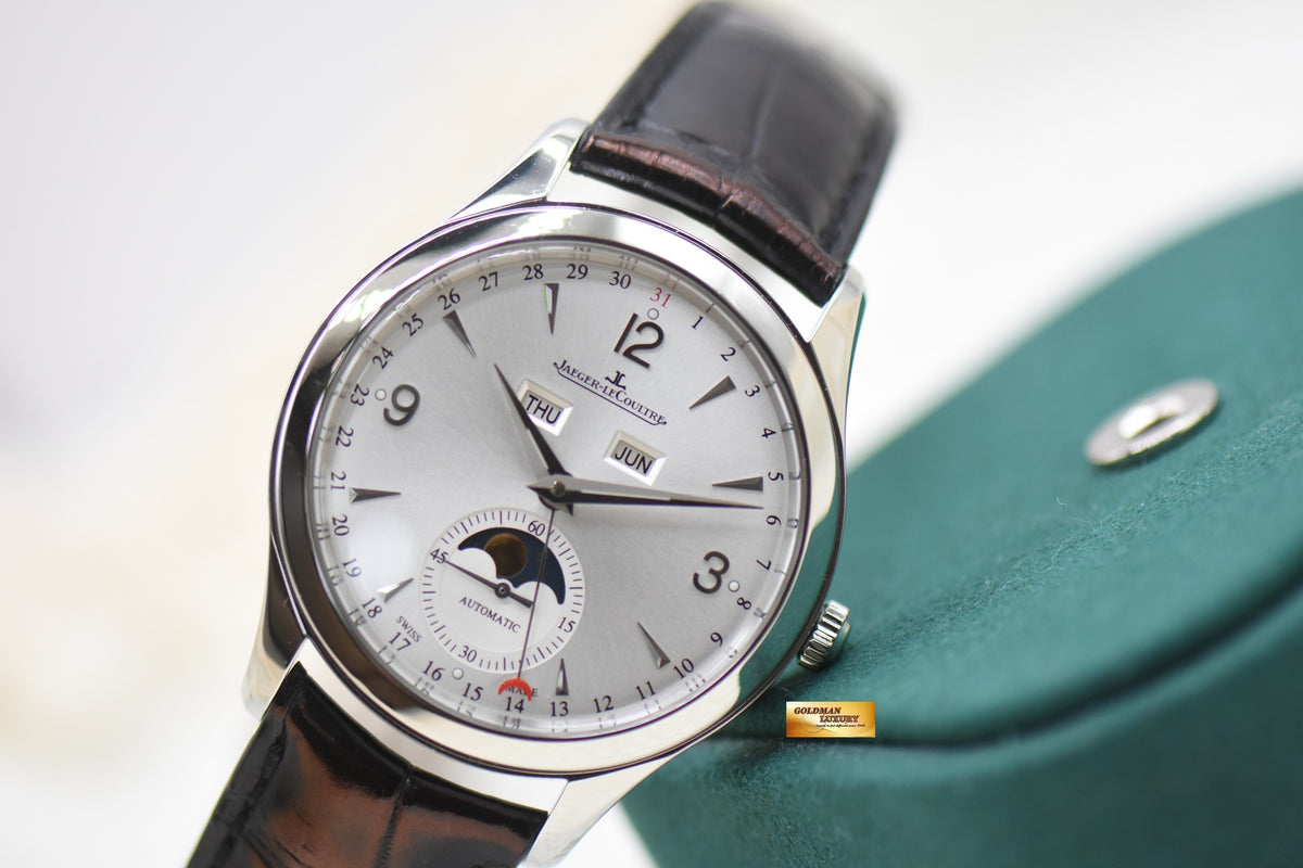 JLC MASTER CONTROL CALENDAR MOONPHASE 40mm STEEL IN LEATHER STRAP AUTOMATIC Q1558420 (MINT)