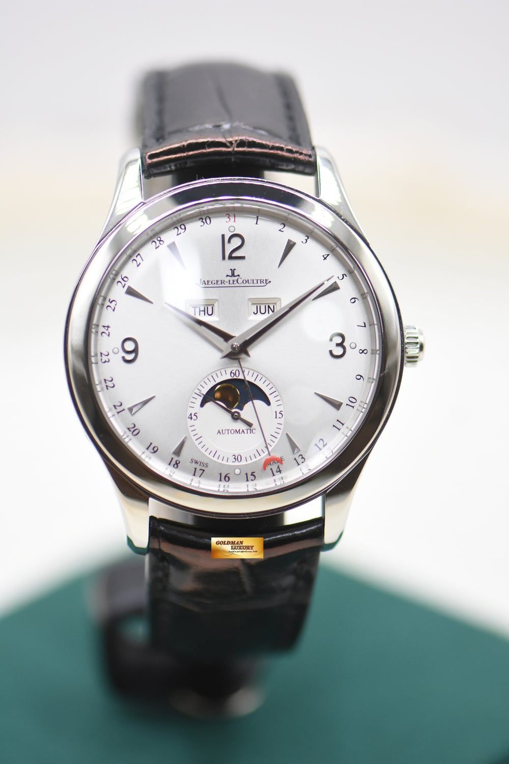 JLC MASTER CONTROL CALENDAR MOONPHASE 40mm STEEL IN LEATHER STRAP AUTOMATIC Q1558420 (MINT)