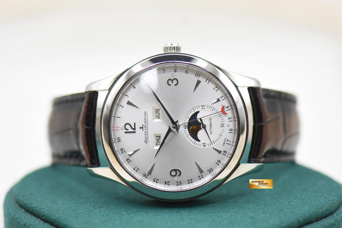 JLC MASTER CONTROL CALENDAR MOONPHASE 40mm STEEL IN LEATHER STRAP AUTOMATIC Q1558420 (MINT)
