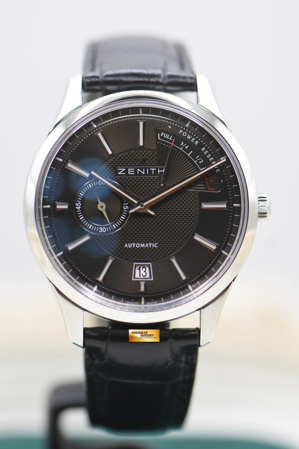 ZENITH CAPTAIN ELITE POWER RESERVE 40mm STEEL IN LEATHER STRAP BLACK AUTOMATIC 03.2120.685 (MINT)