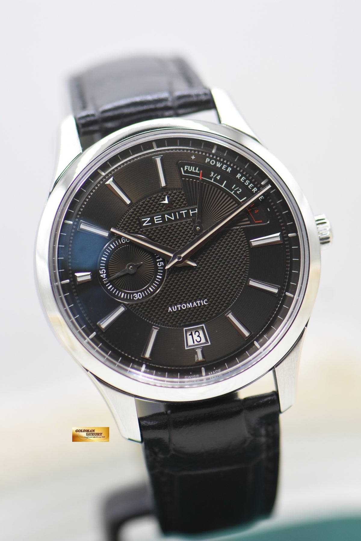 ZENITH CAPTAIN ELITE POWER RESERVE 40mm STEEL IN LEATHER STRAP BLACK AUTOMATIC 03.2120.685 (MINT)