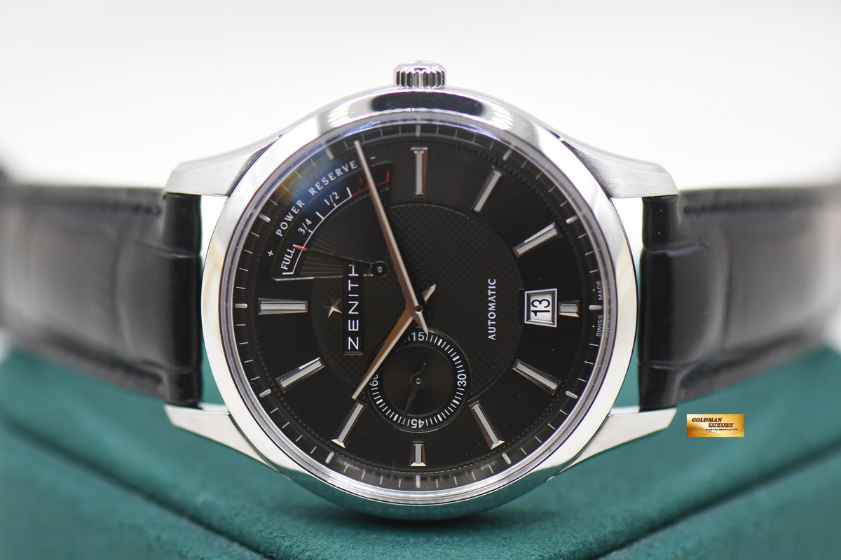 ZENITH CAPTAIN ELITE POWER RESERVE 40mm STEEL IN LEATHER STRAP BLACK AUTOMATIC 03.2120.685 (MINT)