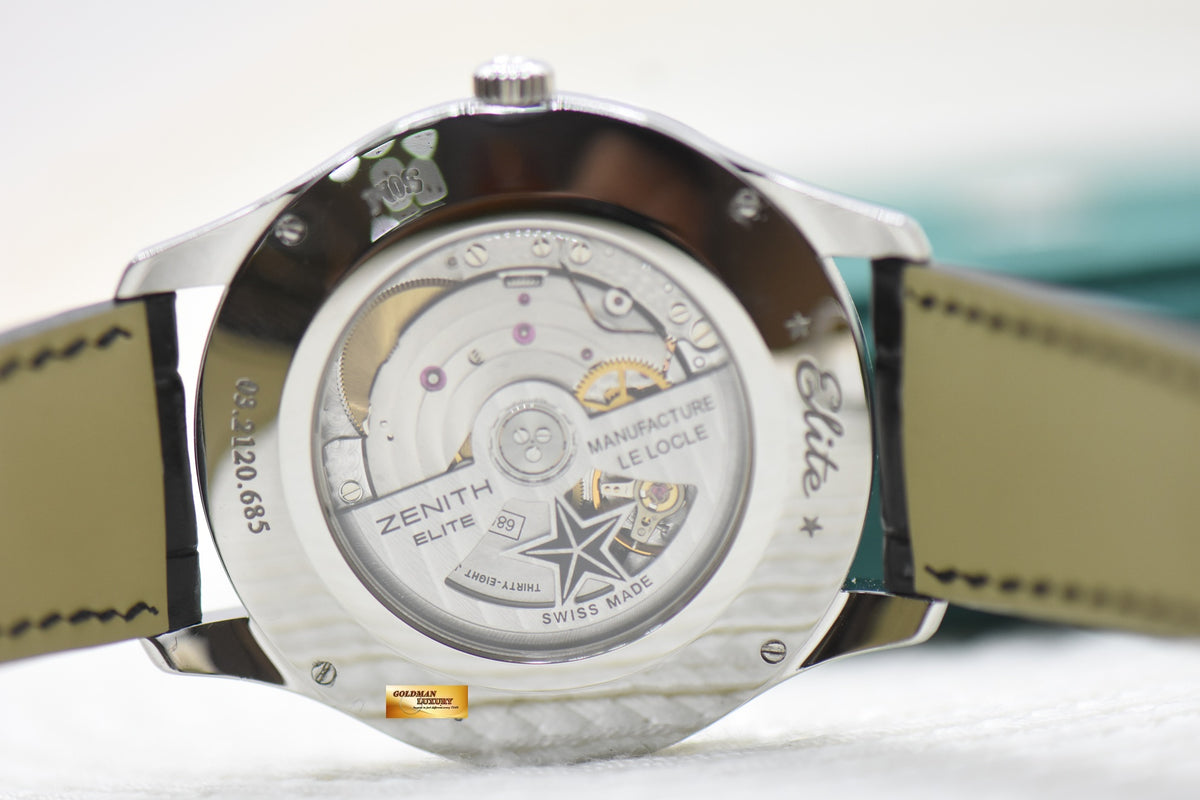 ZENITH CAPTAIN ELITE POWER RESERVE 40mm STEEL IN LEATHER STRAP BLACK AUTOMATIC 03.2120.685 (MINT)
