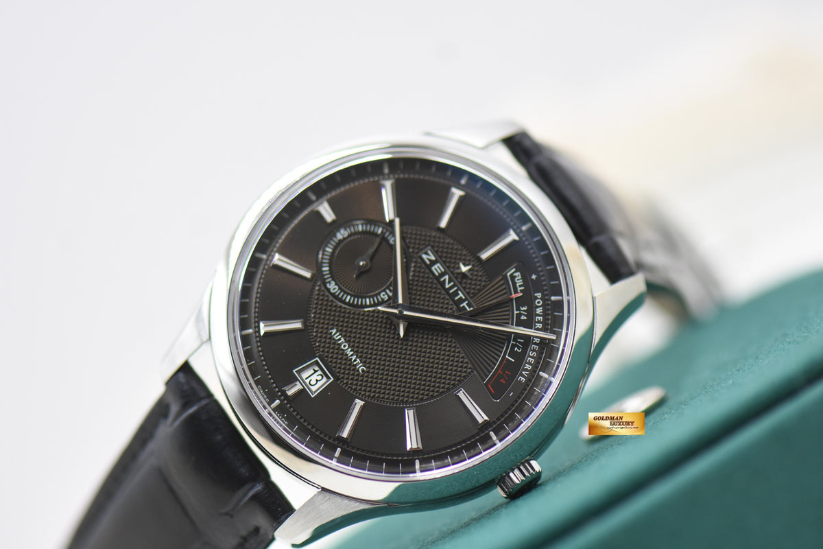 ZENITH CAPTAIN ELITE POWER RESERVE 40mm STEEL IN LEATHER STRAP BLACK AUTOMATIC 03.2120.685 (MINT)