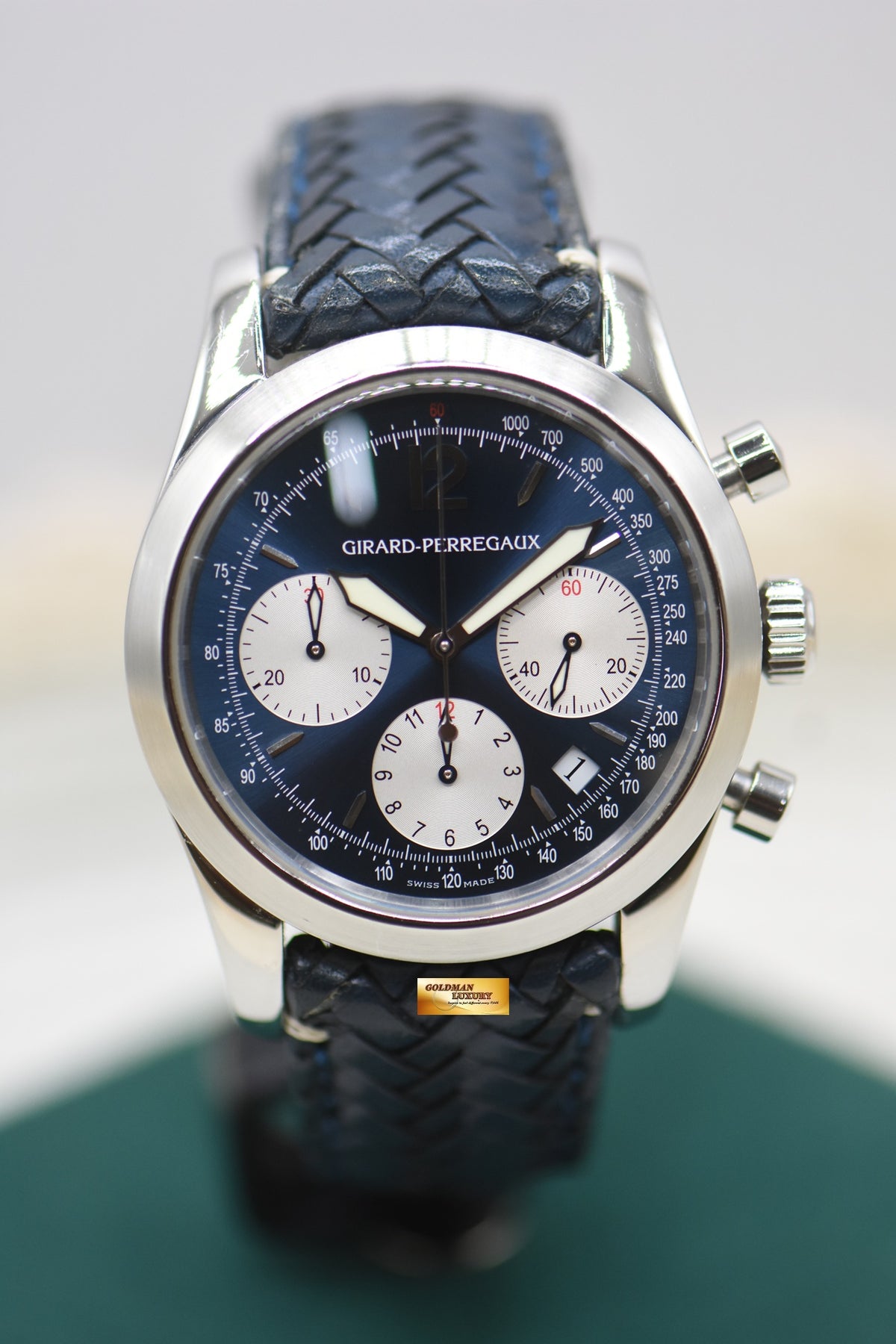 GIRARD PERREGAUX SPORT CLASSIQUE 2000 CHRONOGRAPH 40mm STEEL IN LEATHER BLUE AUTOMATIC 4956 (MINT)