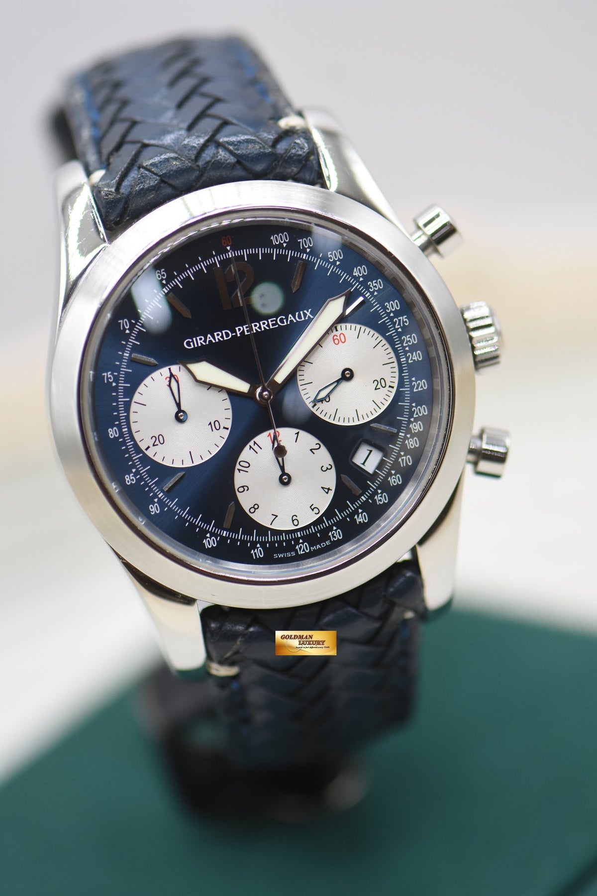 GIRARD PERREGAUX SPORT CLASSIQUE 2000 CHRONOGRAPH 40mm STEEL IN LEATHER BLUE AUTOMATIC 4956 (MINT)