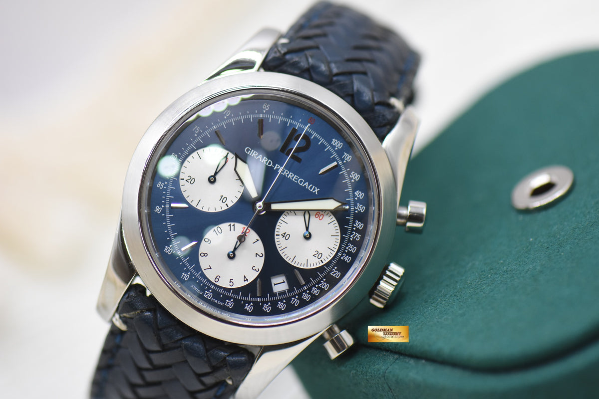 GIRARD PERREGAUX SPORT CLASSIQUE 2000 CHRONOGRAPH 40mm STEEL IN LEATHER BLUE AUTOMATIC 4956 (MINT)