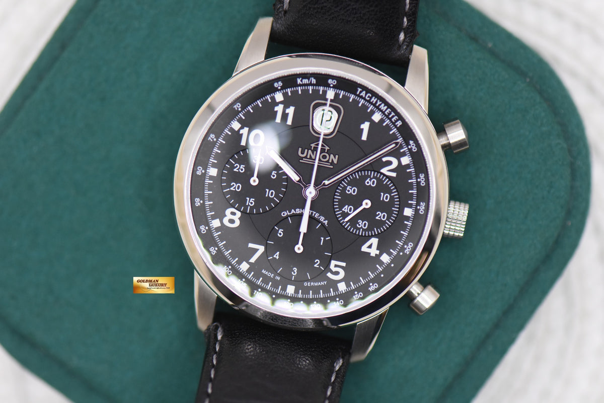 UNION GLASHUTTE FLIEGERCHRONOGRAPH 39mm STEEL BLACK DIAL AUTOMATIC (NOS)