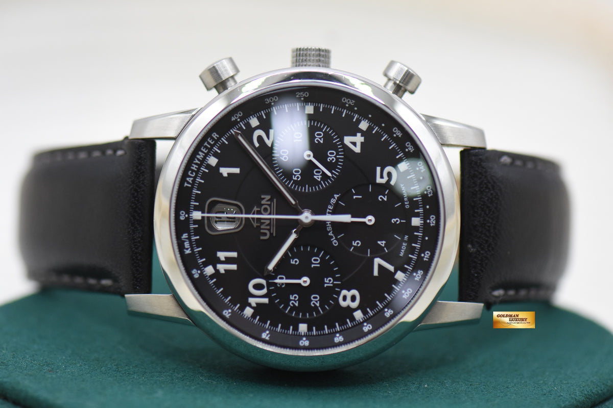 UNION GLASHUTTE FLIEGERCHRONOGRAPH 39mm STEEL BLACK DIAL AUTOMATIC (NOS)