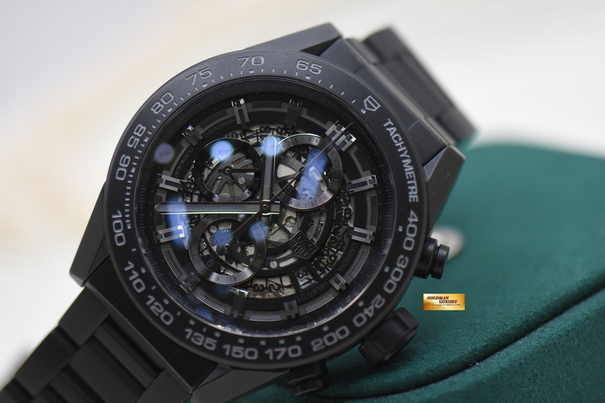 TAG HEUER CARRERA 45mm CALIBRE HEUER 01 FULL BLACK MATTE CERAMIC CHRONOGRAPH AUTOMATIC CAR2A91.BH0742 (MINT)
