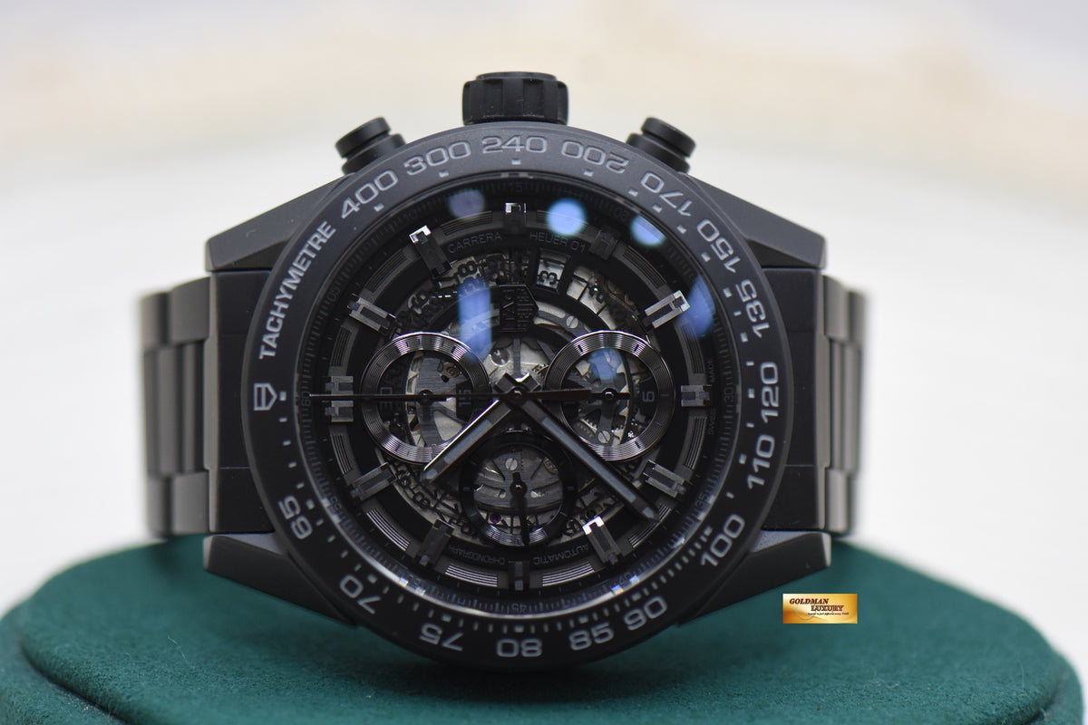 TAG HEUER CARRERA 45mm CALIBRE HEUER 01 FULL BLACK MATTE CERAMIC CHRONOGRAPH AUTOMATIC CAR2A91.BH0742 (MINT)