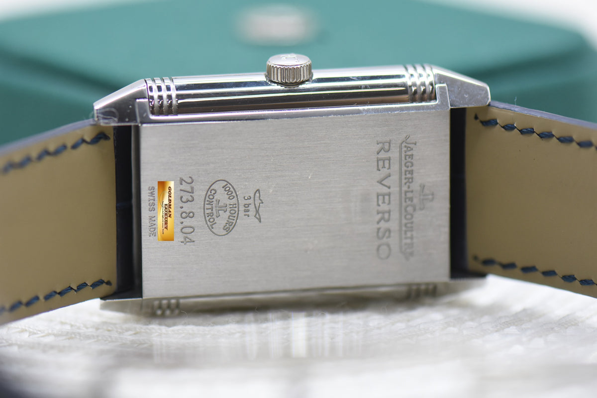 JLC GRANDE REVERSO 976 STEEL IN LEATHER STRAP MANUAL Q3738420 (MINT)