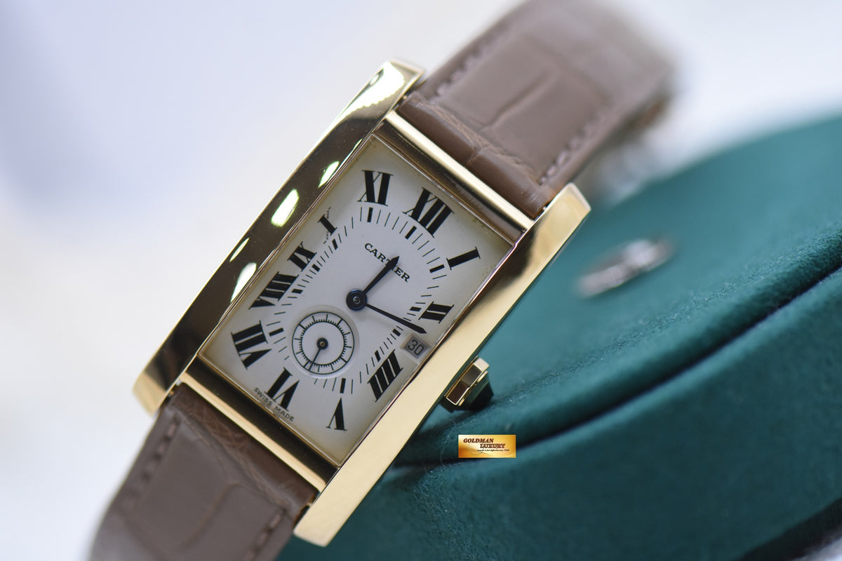 CARTIER TANK AMERICAINE SUB-SEC DIAL 18K YELLOW GOLD QUARTZ 8012905 (MINT)