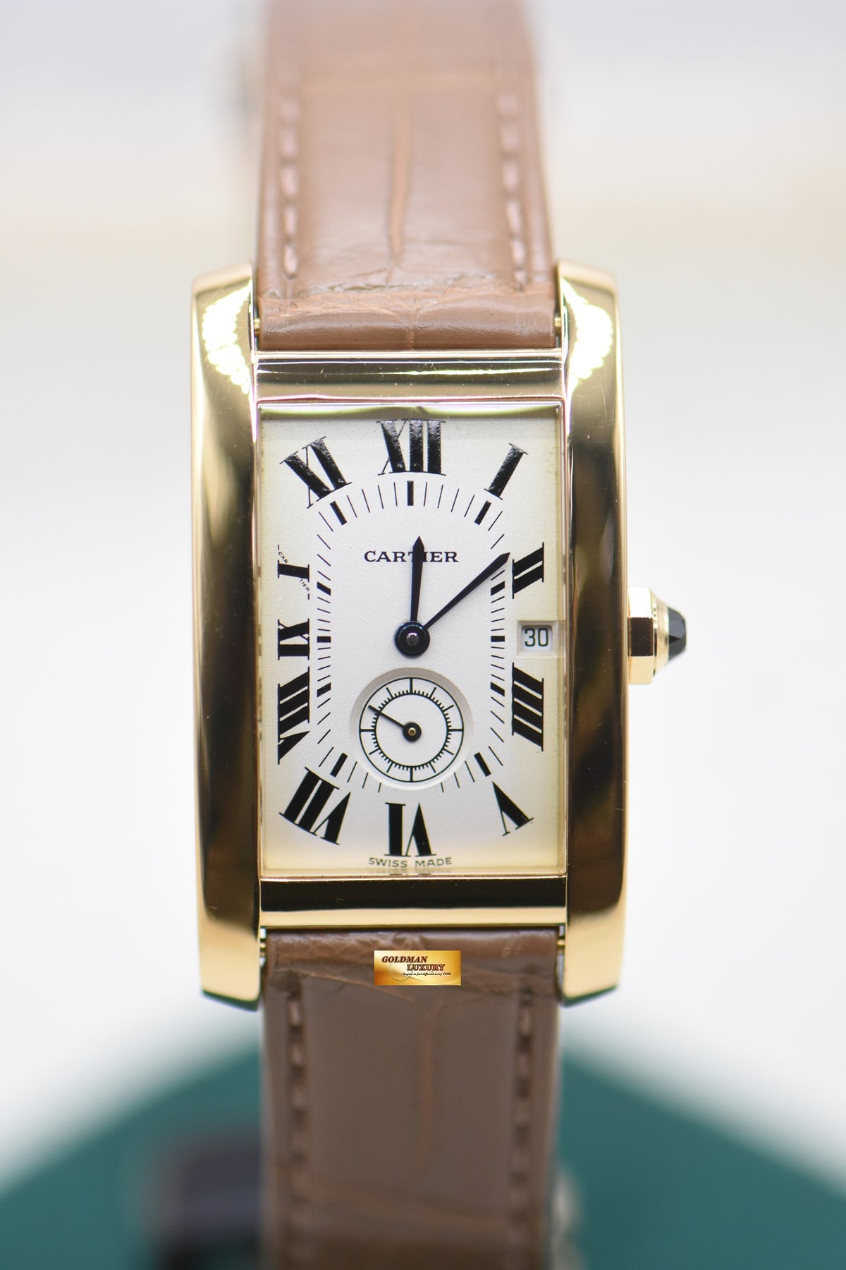 CARTIER TANK AMERICAINE SUB-SEC DIAL 18K YELLOW GOLD QUARTZ 8012905 (MINT)