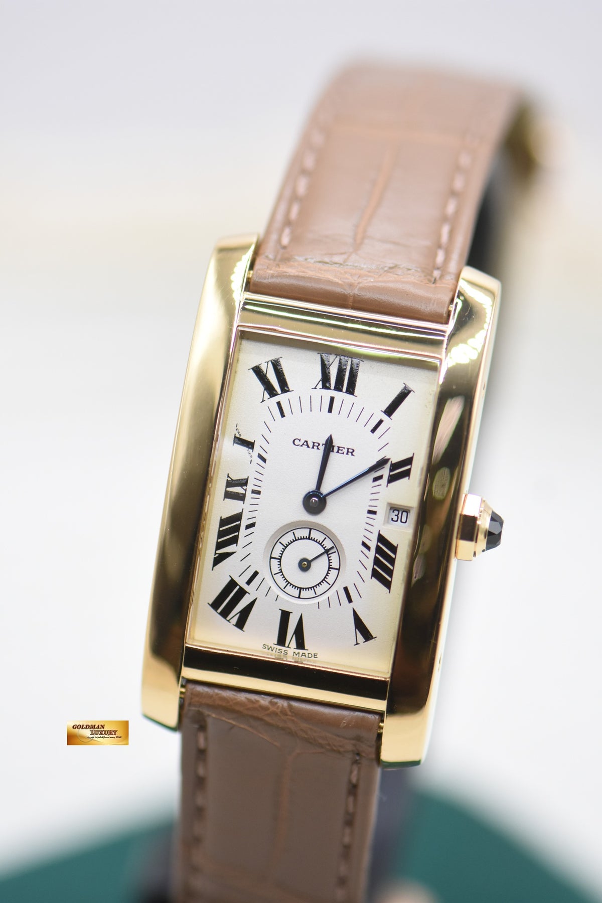 CARTIER TANK AMERICAINE SUB-SEC DIAL 18K YELLOW GOLD QUARTZ 8012905 (MINT)