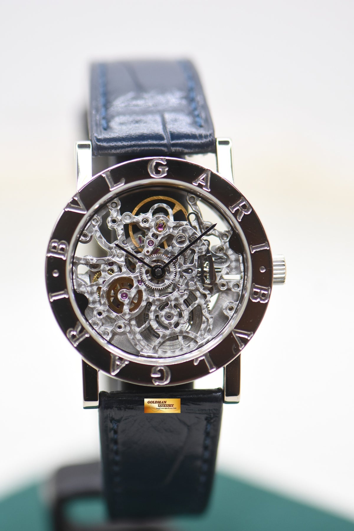 BVLGARI BVLGARI SQUELETTE SKELETON DIAL WHITE GOLD IN LEATHER AUTOMATIC BB33GLSKW (MINT)