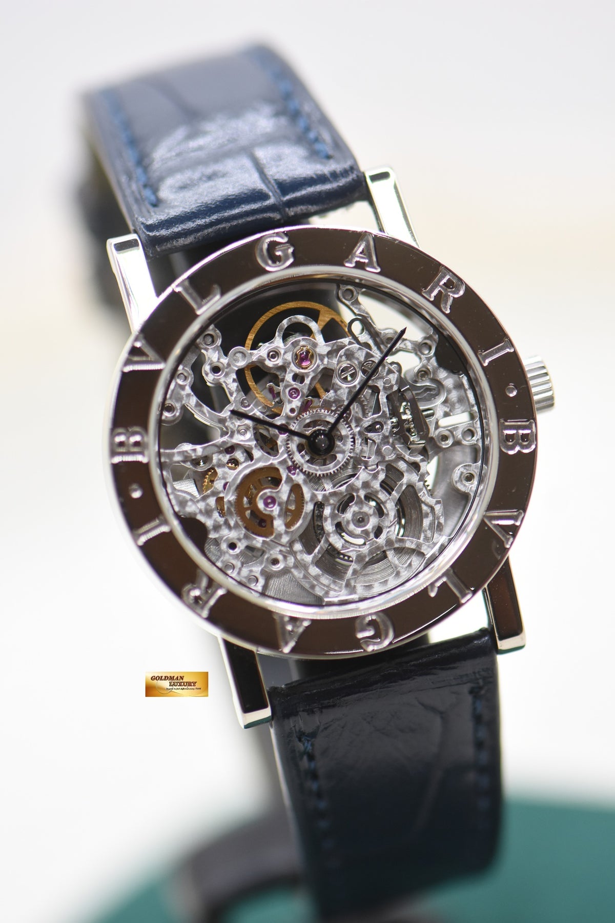 BVLGARI BVLGARI SQUELETTE SKELETON DIAL WHITE GOLD IN LEATHER AUTOMATIC BB33GLSKW (MINT)