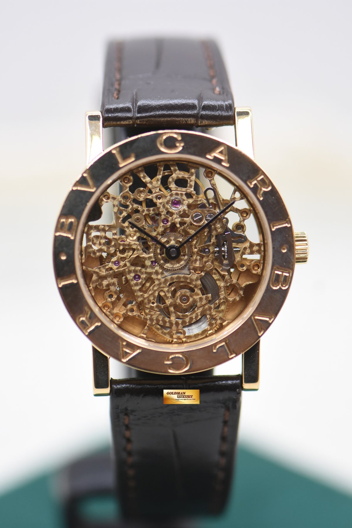 BVLGARI BVLGARI SQUELETTE SKELETON DIAL YELLOW GOLD IN LEATHER AUTOMATIC BB33GLSKP (MINT)