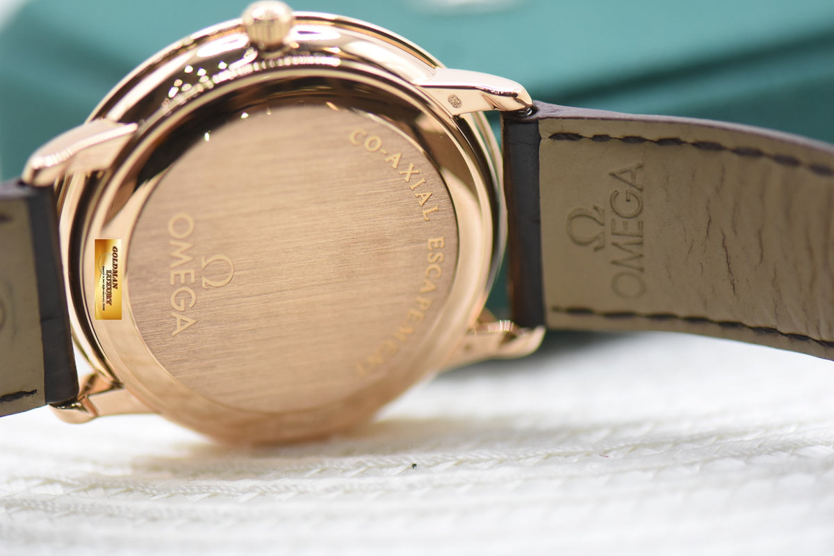 OMEGA DE VILLE PRESTIGE 36.5mm RED GOLD IN LEATHER DIAMOND BEZEL AUTOMATIC 413.58.37.20.52.001 (MINT)