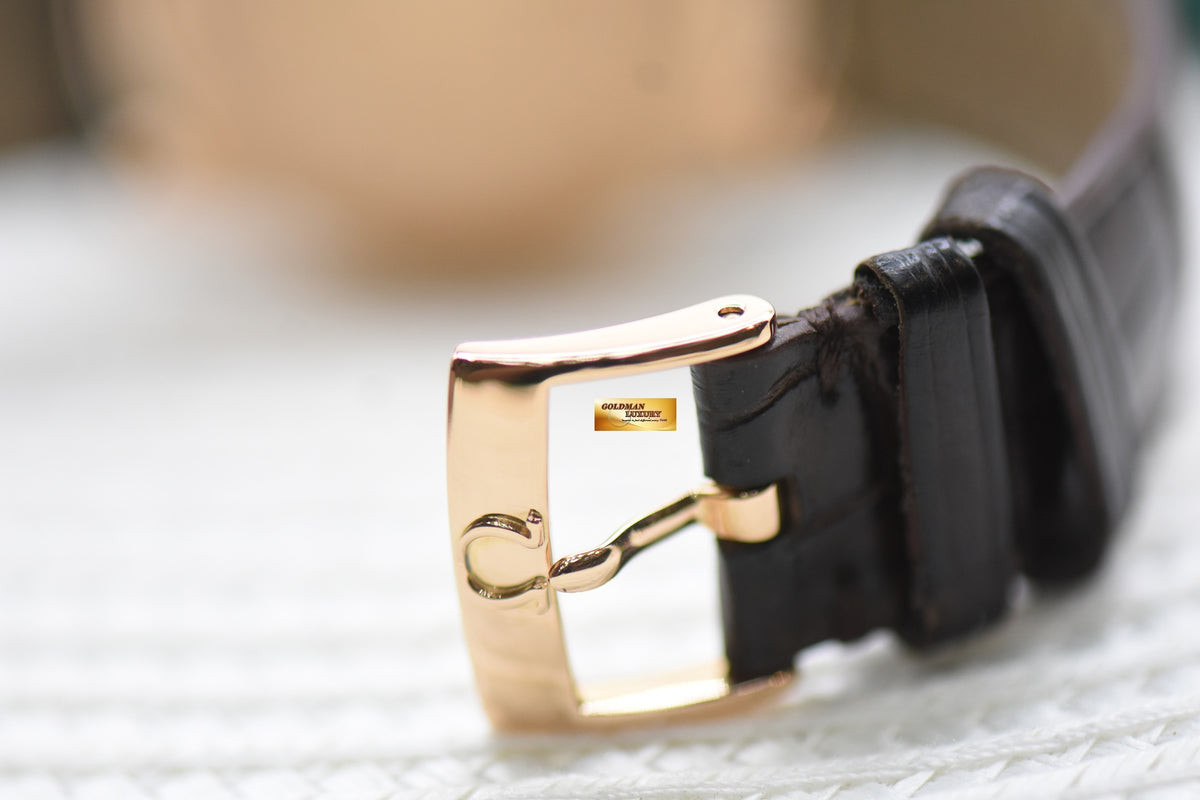 OMEGA DE VILLE PRESTIGE 36.5mm RED GOLD IN LEATHER DIAMOND BEZEL AUTOMATIC 413.58.37.20.52.001 (MINT)