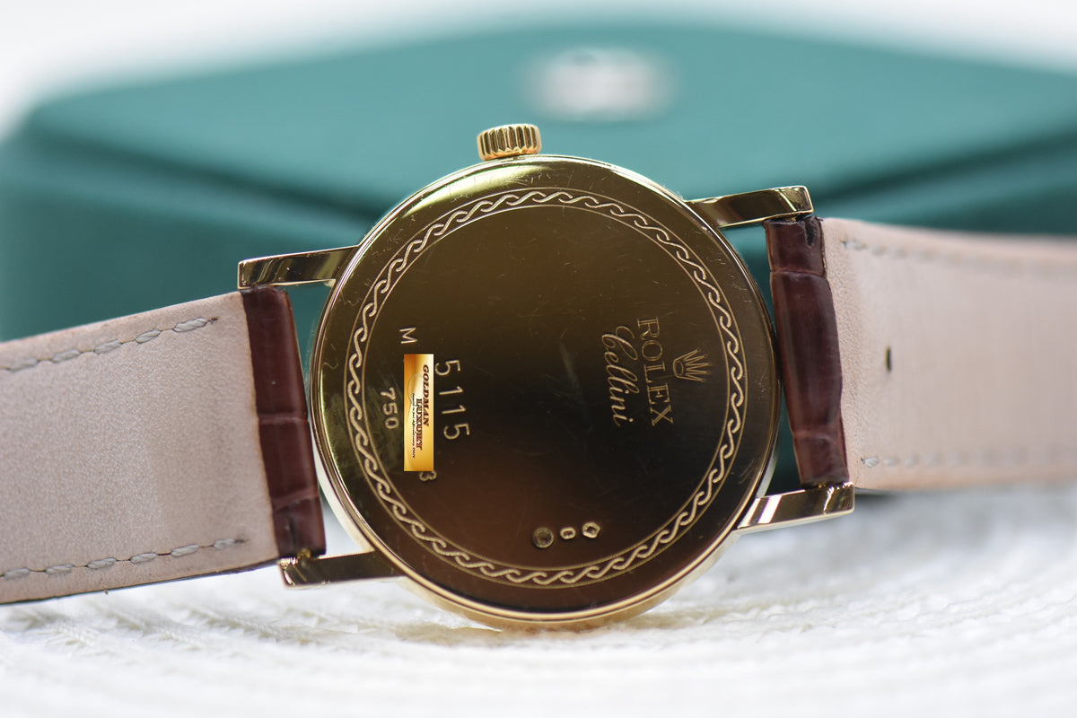ROLEX CELLINI ULTRA THIN 32mm YELLOW GOLD IN LEATHER STRAP MANUAL WINDING 5115-8 (MINT)