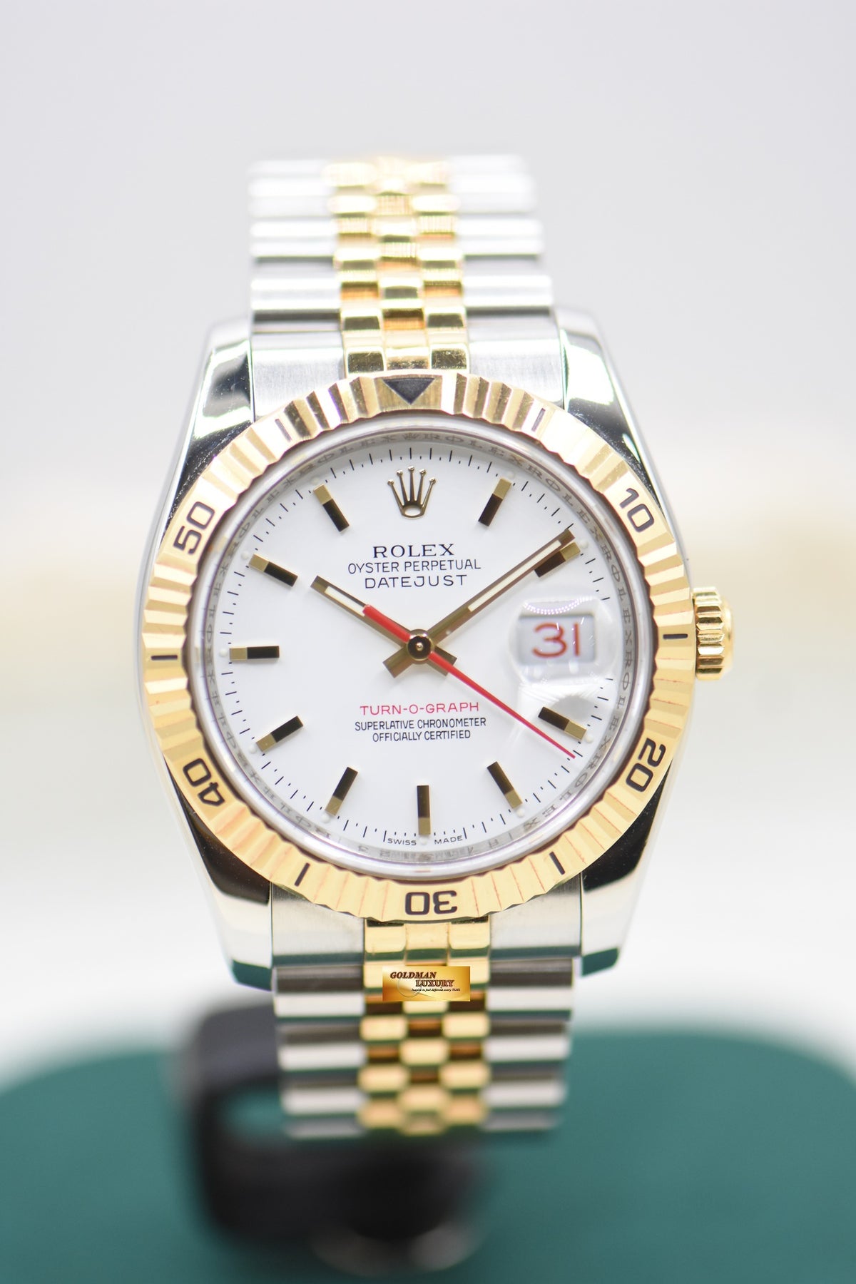 ROLEX OYSTER DATEJUST 36mm TURN-O-GRAPH EVEROSE / STEEL IN JUBILEE BRACELET WHITE DIAL 116261 (MINT)