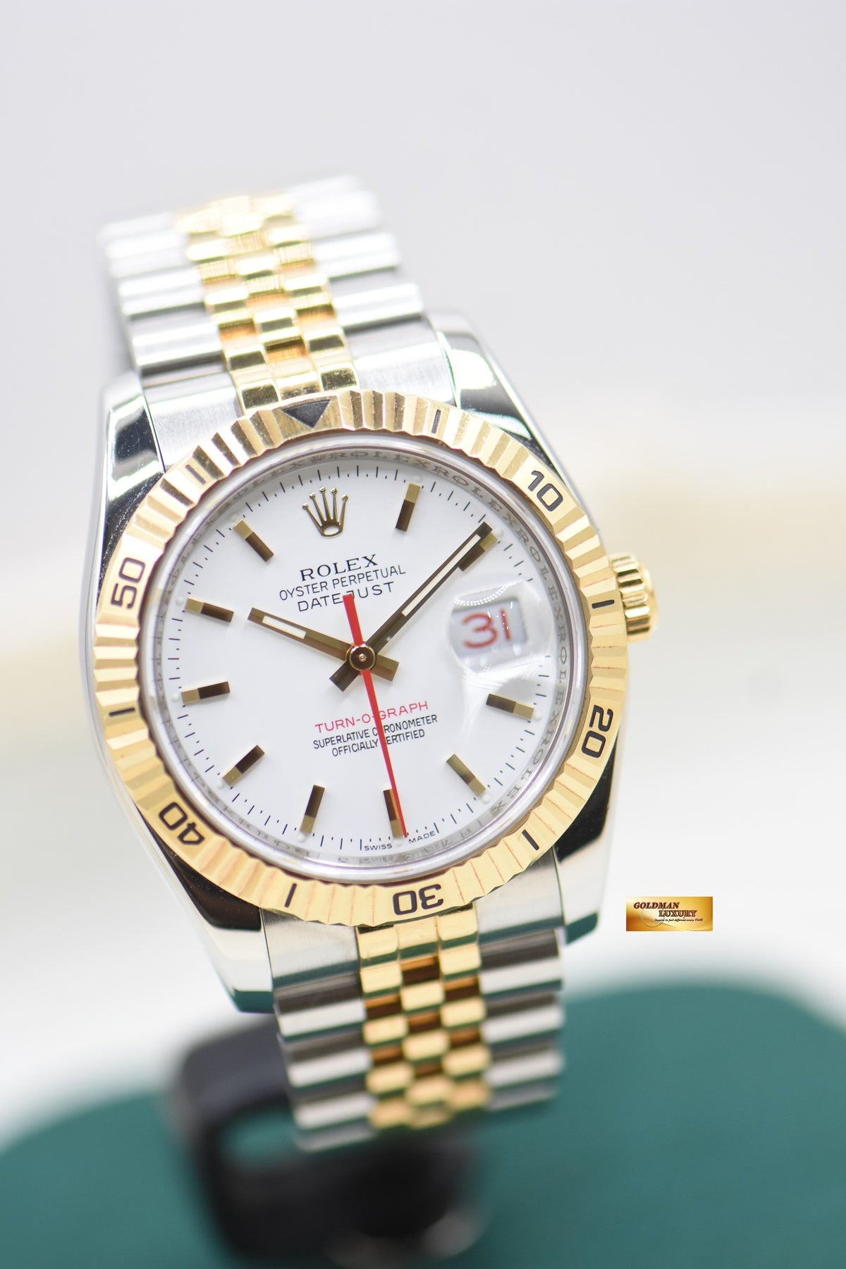 ROLEX OYSTER DATEJUST 36mm TURN-O-GRAPH EVEROSE / STEEL IN JUBILEE BRACELET WHITE DIAL 116261 (MINT)