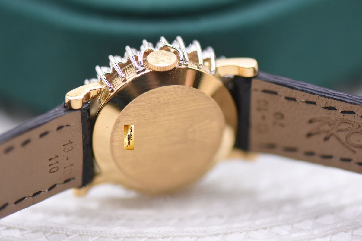 ROLEX ORCHID LADIES 27mm YELLOW GOLD CUSTOM DIAMOND BEZEL MANUAL (VINTAGE)