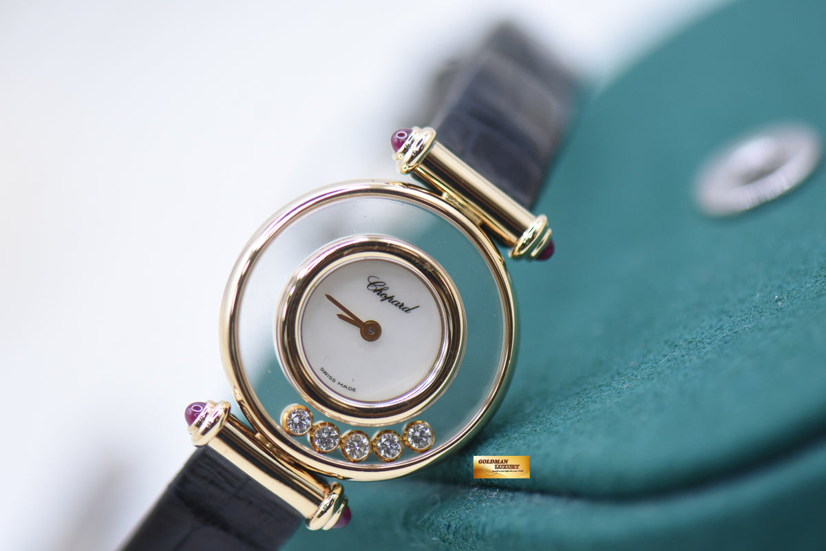 CHOPARD HAPPY DIAMOND LADIES 5 DIAMONDS 22mm YELLOW GOLD QUARTZ 4112 (MINT)
