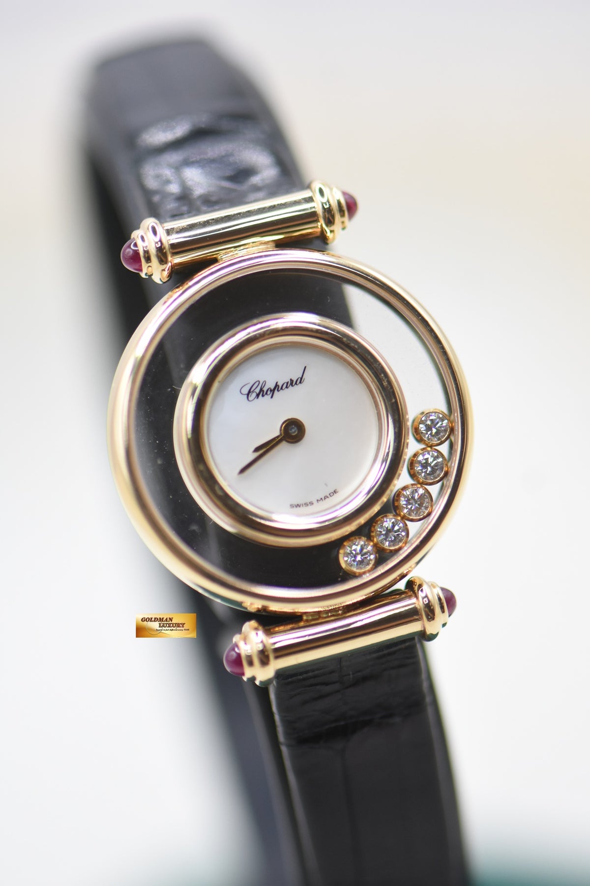 CHOPARD HAPPY DIAMOND LADIES 5 DIAMONDS 22mm YELLOW GOLD QUARTZ 4112 (MINT)