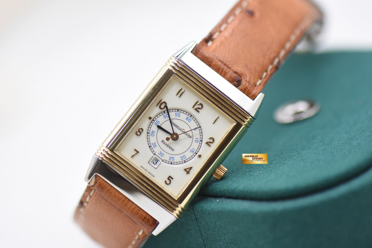 JLC REVERSO MEDIUM 23mm HALF GOLD IN LEATHER STRAP QUARTZ 250.5.11 (MINT)