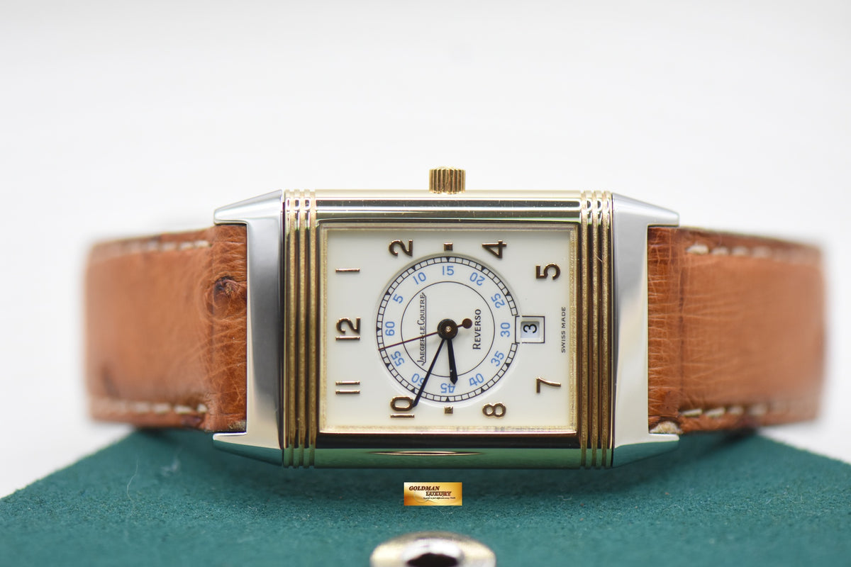 JLC REVERSO MEDIUM 23mm HALF GOLD IN LEATHER STRAP QUARTZ 250.5.11 (MINT)