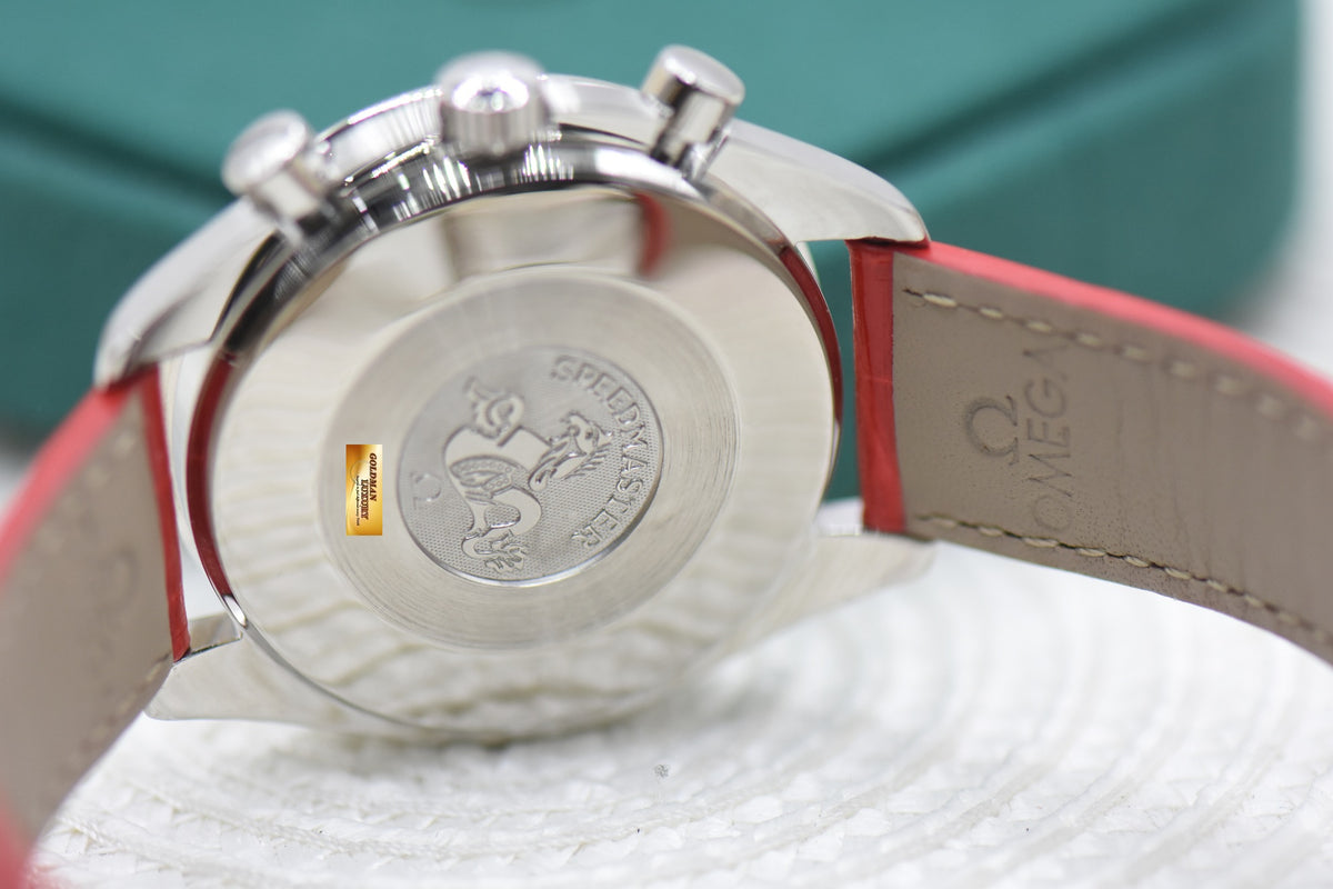OMEGA SPEEDMASTER CHRONOGRAPH REDUCED 38mm STEEL IN RED LEATHER MOP DIAL 3802.70.56 (MINT)