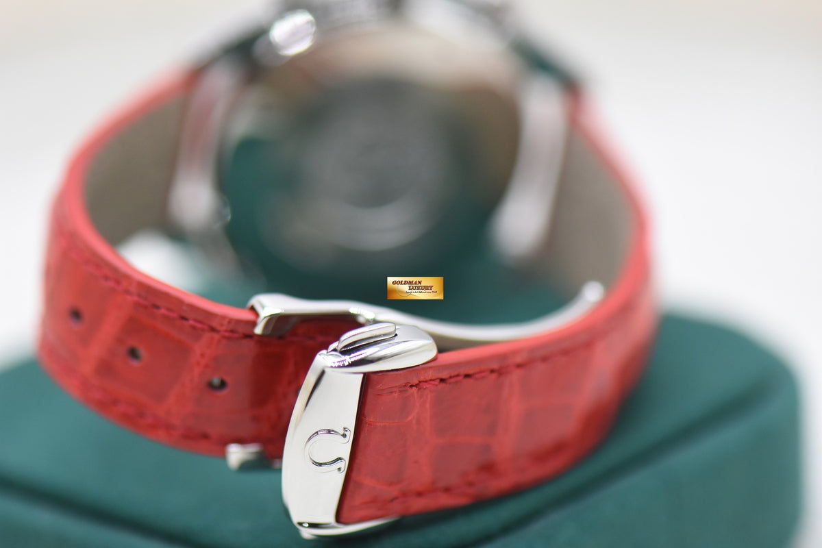 OMEGA SPEEDMASTER CHRONOGRAPH REDUCED 38mm STEEL IN RED LEATHER MOP DIAL 3802.70.56 (MINT)