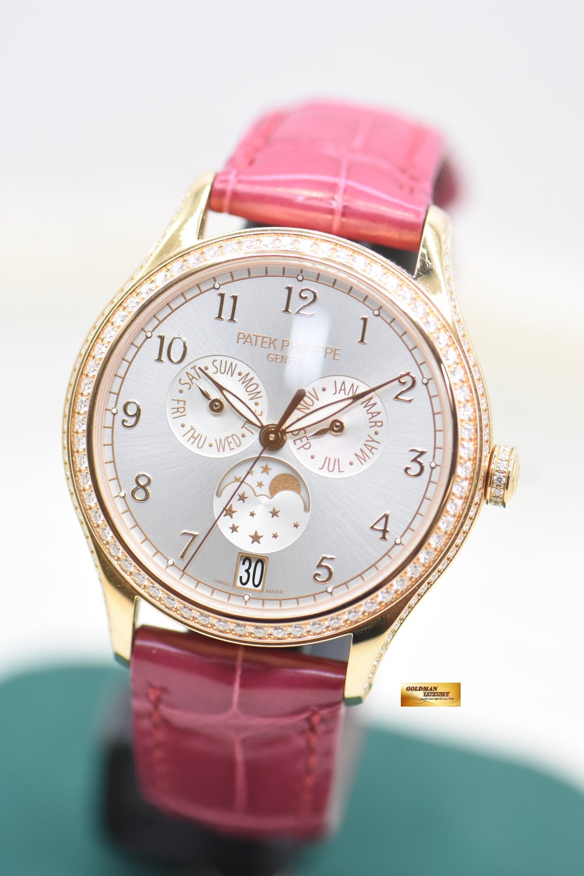 PATEK PHILIPPE ANNUAL CALENDAR 38mm MOONPHASE ROSE GOLD ORIGINAL DIAMOND BEZEL AUTOMATIC 4947R (MINT)