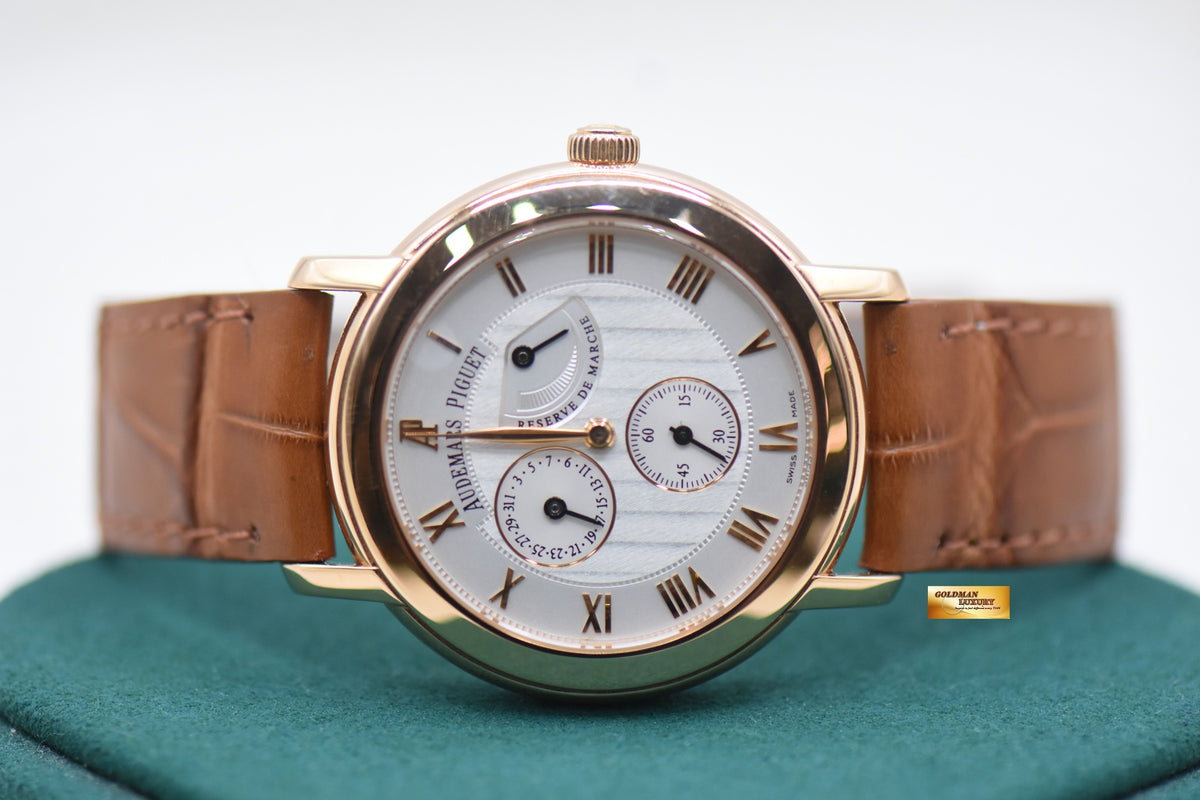 AP JULES AUDEMARS POWER RESERVE 36mm ROSE GOLD IN LEATHER STRAP MANUAL 25955OR (MINT)