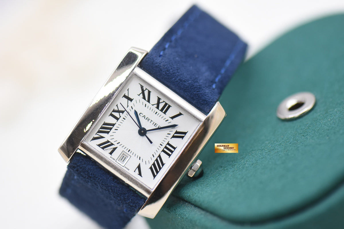 CARTIER TANK FRANCAISE LM WHITE GOLD IN LEATHER AUTOMATIC 2366 (MINT)