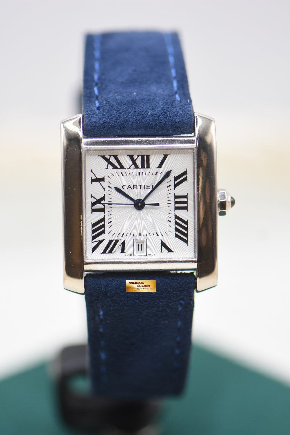CARTIER TANK FRANCAISE LM WHITE GOLD IN LEATHER AUTOMATIC 2366 (MINT)