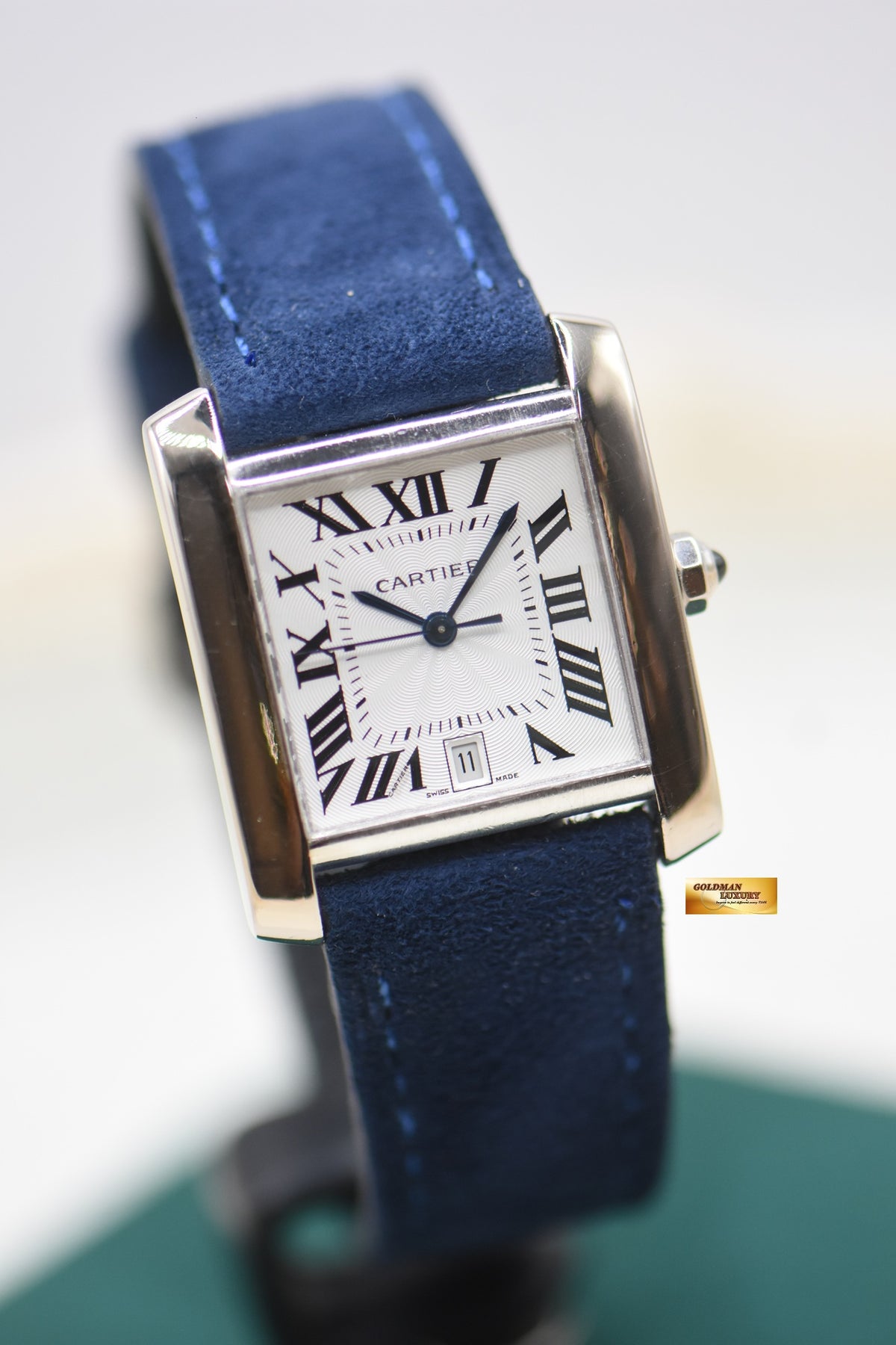 CARTIER TANK FRANCAISE LM WHITE GOLD IN LEATHER AUTOMATIC 2366 (MINT)