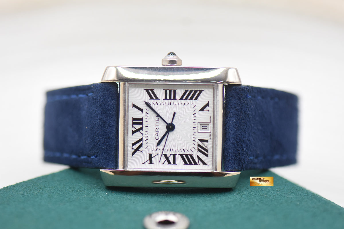 CARTIER TANK FRANCAISE LM WHITE GOLD IN LEATHER AUTOMATIC 2366 (MINT)