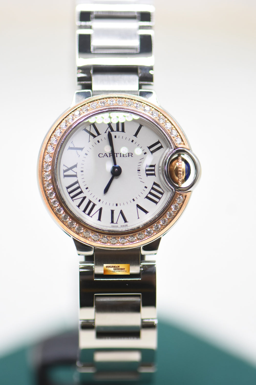 CARTIER BALLON BLEU 28mm STEEL BRACELET DIAMOND BEZEL QUARTZ WE902079 (MINT)