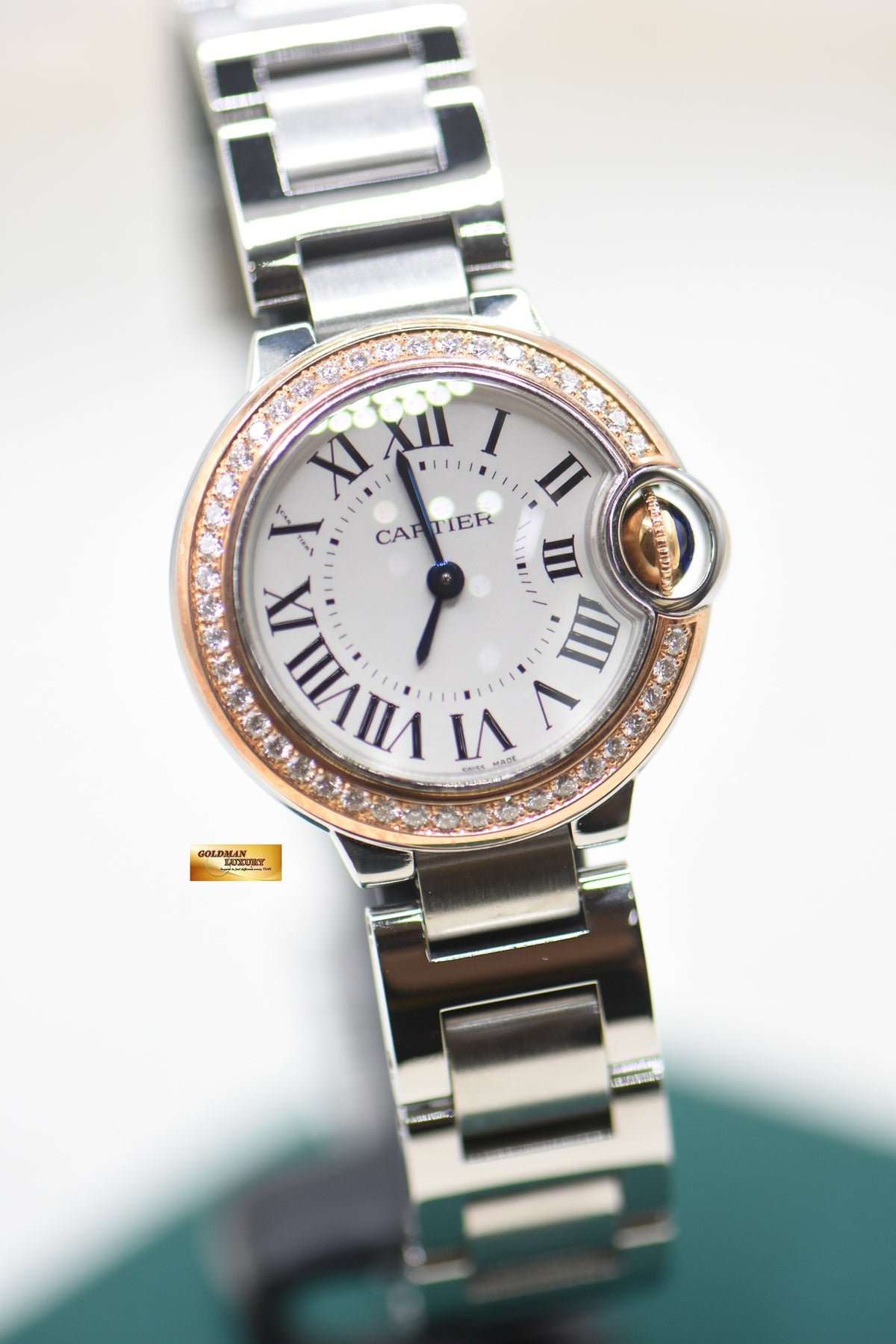 CARTIER BALLON BLEU 28mm STEEL BRACELET DIAMOND BEZEL QUARTZ WE902079 (MINT)