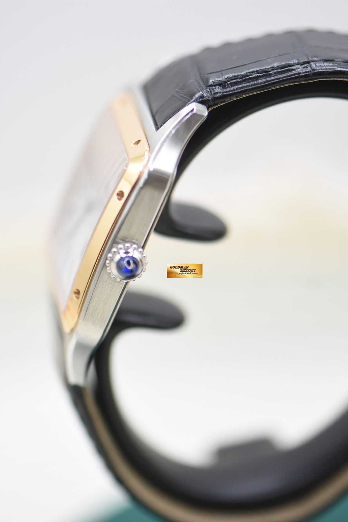CARTIER SANTOS DUMONT LARGE HALF-GOLD  IN LEATHER STRAP QUARTZ W2SA0037 (MINT)