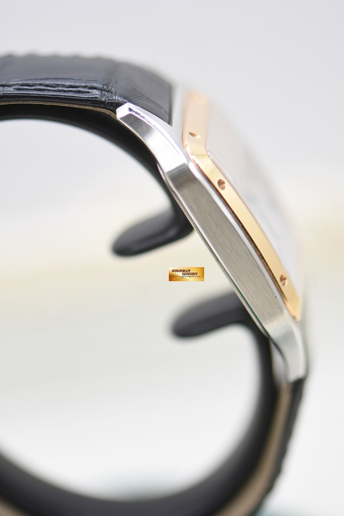 CARTIER SANTOS DUMONT LARGE HALF-GOLD  IN LEATHER STRAP QUARTZ W2SA0037 (MINT)