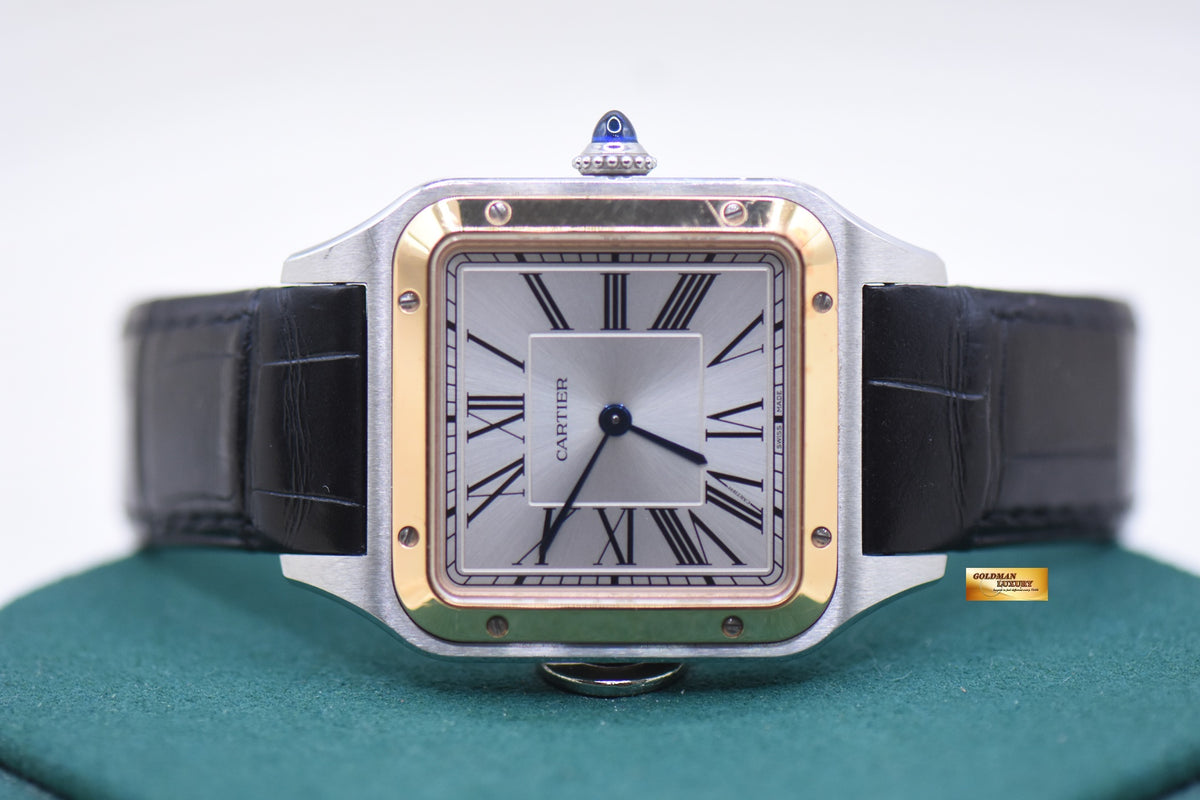 CARTIER SANTOS DUMONT LARGE HALF-GOLD  IN LEATHER STRAP QUARTZ W2SA0037 (MINT)