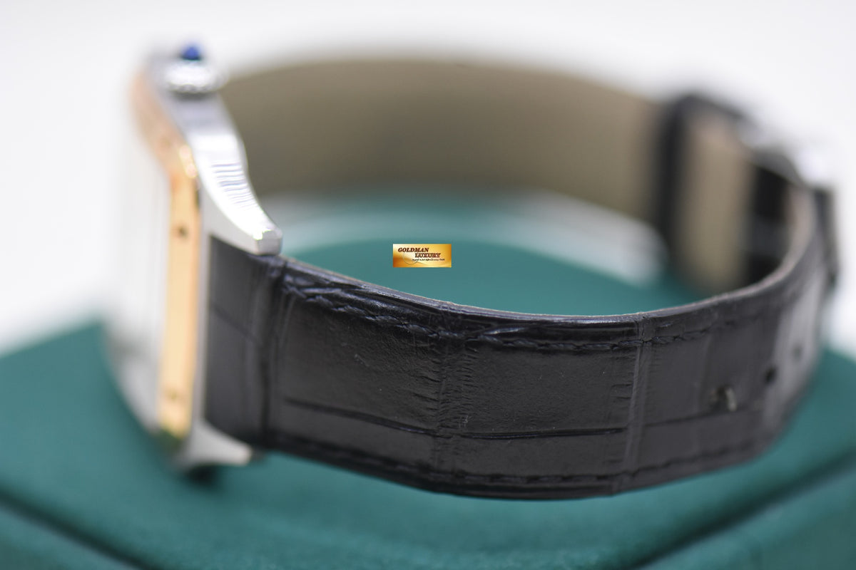 CARTIER SANTOS DUMONT LARGE HALF-GOLD  IN LEATHER STRAP QUARTZ W2SA0037 (MINT)