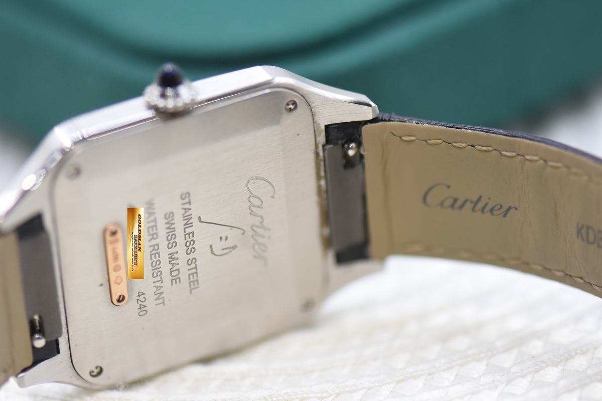 CARTIER SANTOS DUMONT LARGE HALF-GOLD  IN LEATHER STRAP QUARTZ W2SA0037 (MINT)